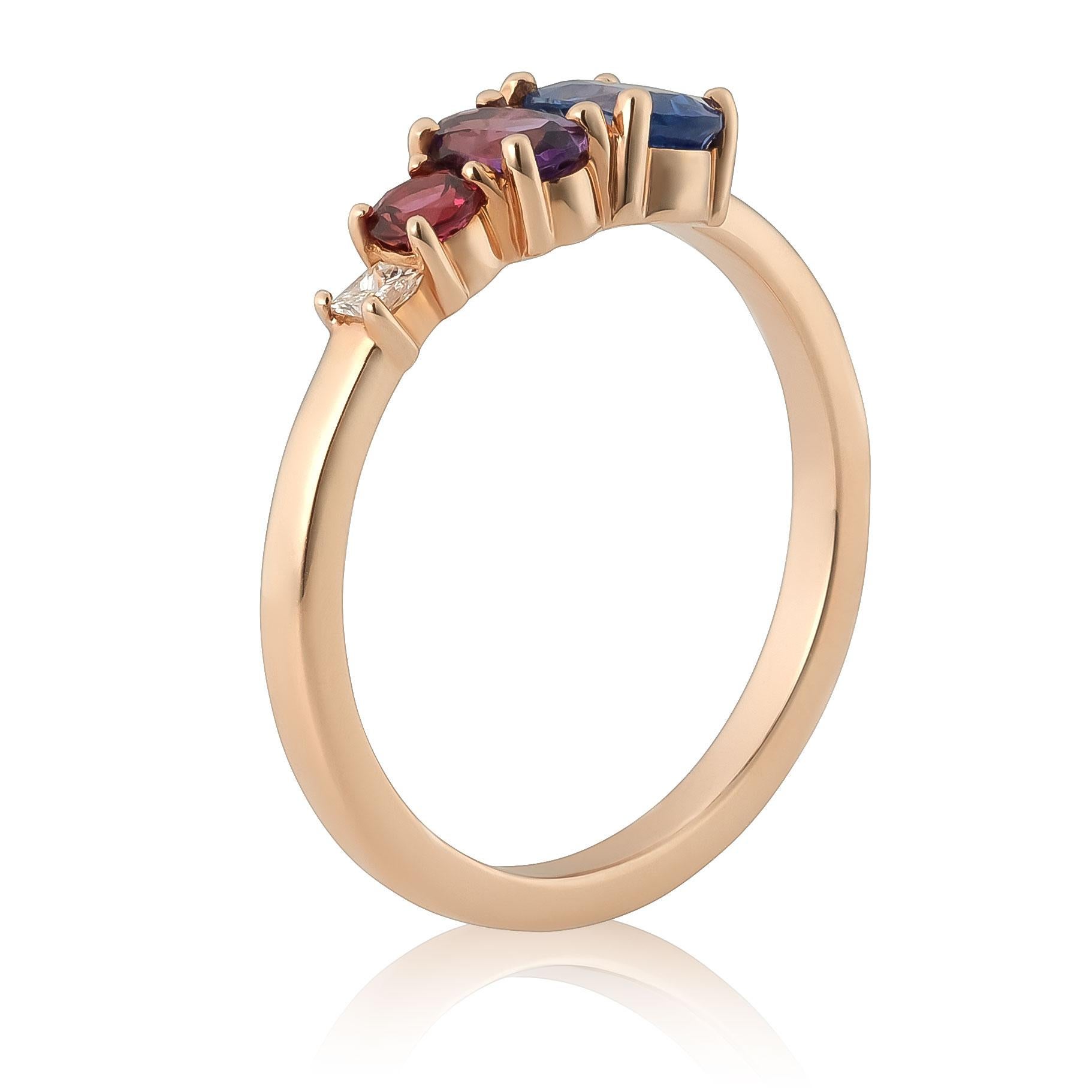 Natürlicher blauer Saphir, Amethyst, Rubellit & Dia 0,94 Karat TW in 14KRG Ring gefasst (Gemischter Schliff) im Angebot