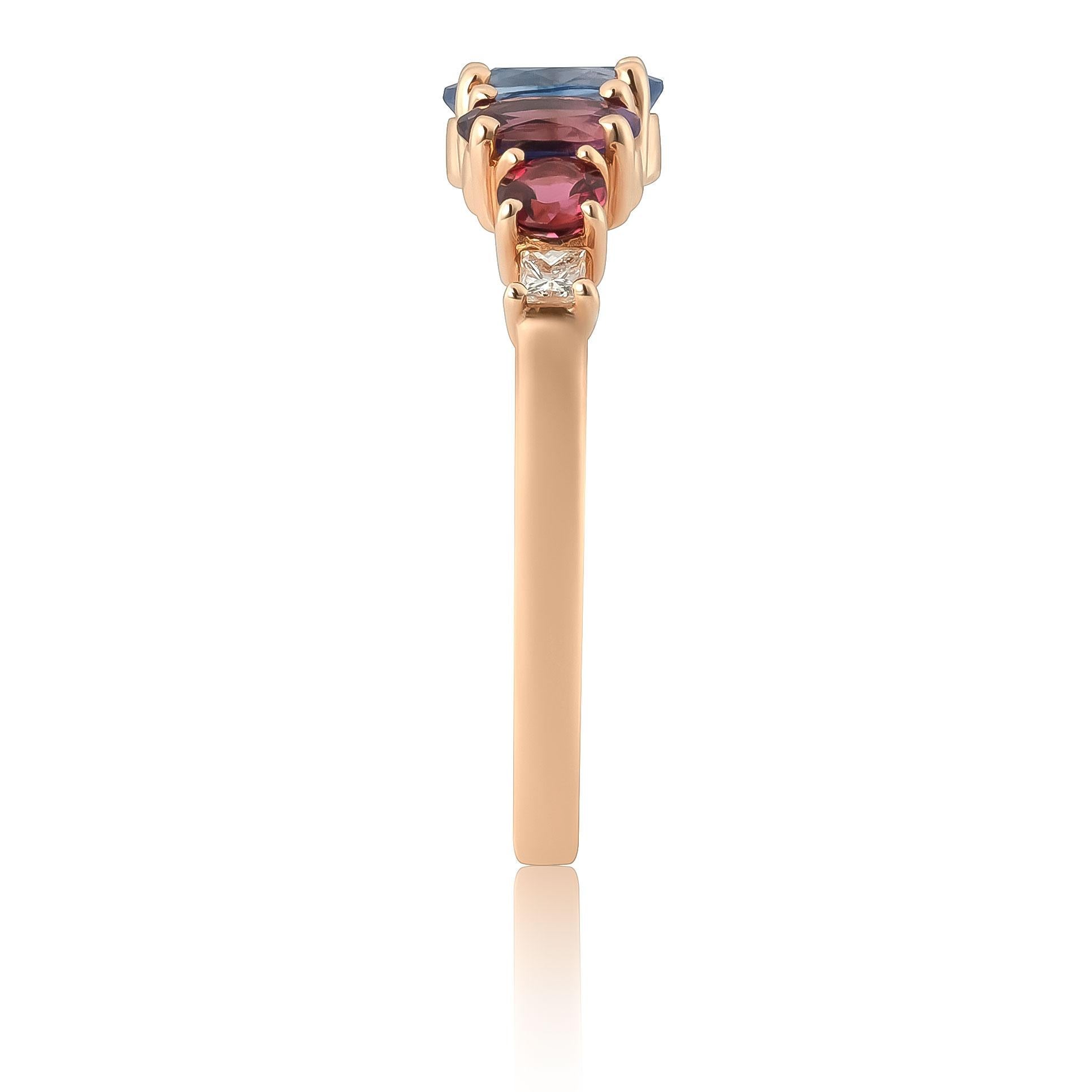 Natürlicher blauer Saphir, Amethyst, Rubellit & Dia 0,94 Karat TW in 14KRG Ring gefasst im Zustand „Neu“ im Angebot in Los Angeles, CA