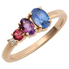 Natürlicher blauer Saphir, Amethyst, Rubellit & Dia 0,94 Karat TW in 14KRG Ring gefasst
