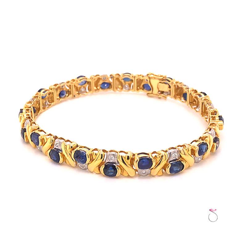 Armband mit natürlichem blauem Saphir und Diamanten (Moderne) im Angebot