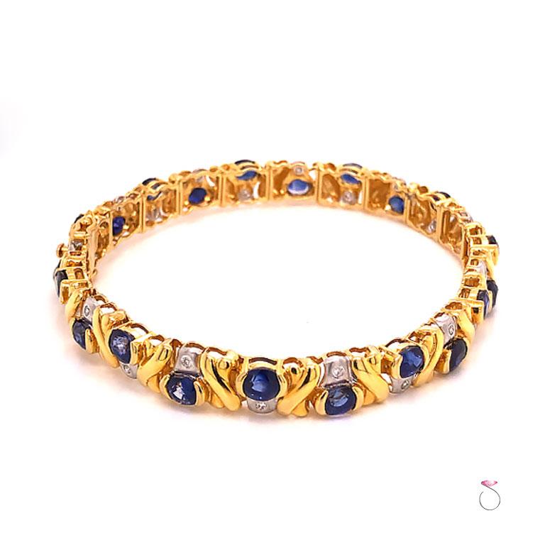 Taille ronde Bracelet en saphir bleu naturel et diamants en vente
