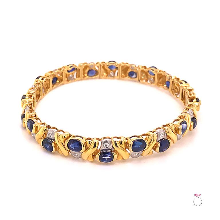 Armband mit natürlichem blauem Saphir und Diamanten im Zustand „Hervorragend“ im Angebot in Honolulu, HI