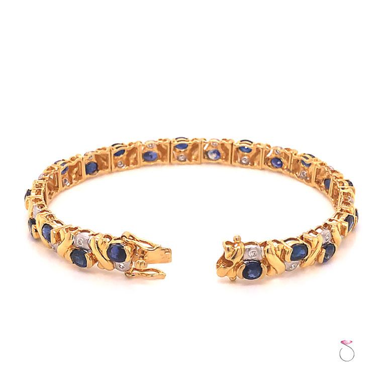 Round Cut Natural Blue Sapphire and Diamond Bracelet For Sale