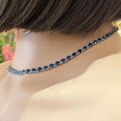 Natural Blue Sapphire and Diamond Choker Necklace in 18k White Gold