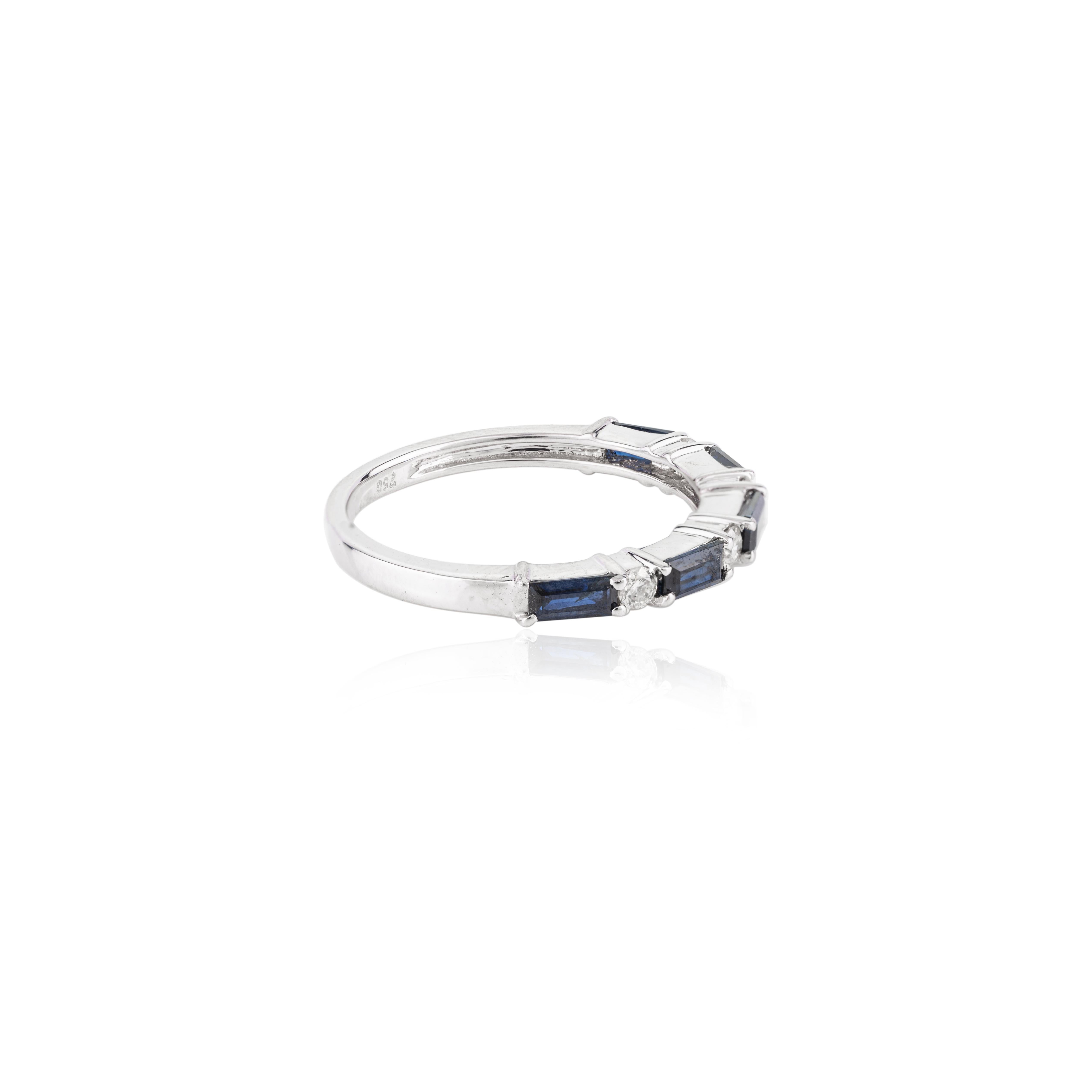 For Sale:  Natural Blue Sapphire and Diamond Dainty Band Ring for Her in 18k White Gold 5