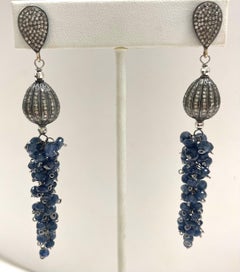 Natural Blue Sapphire and Diamond Earrings