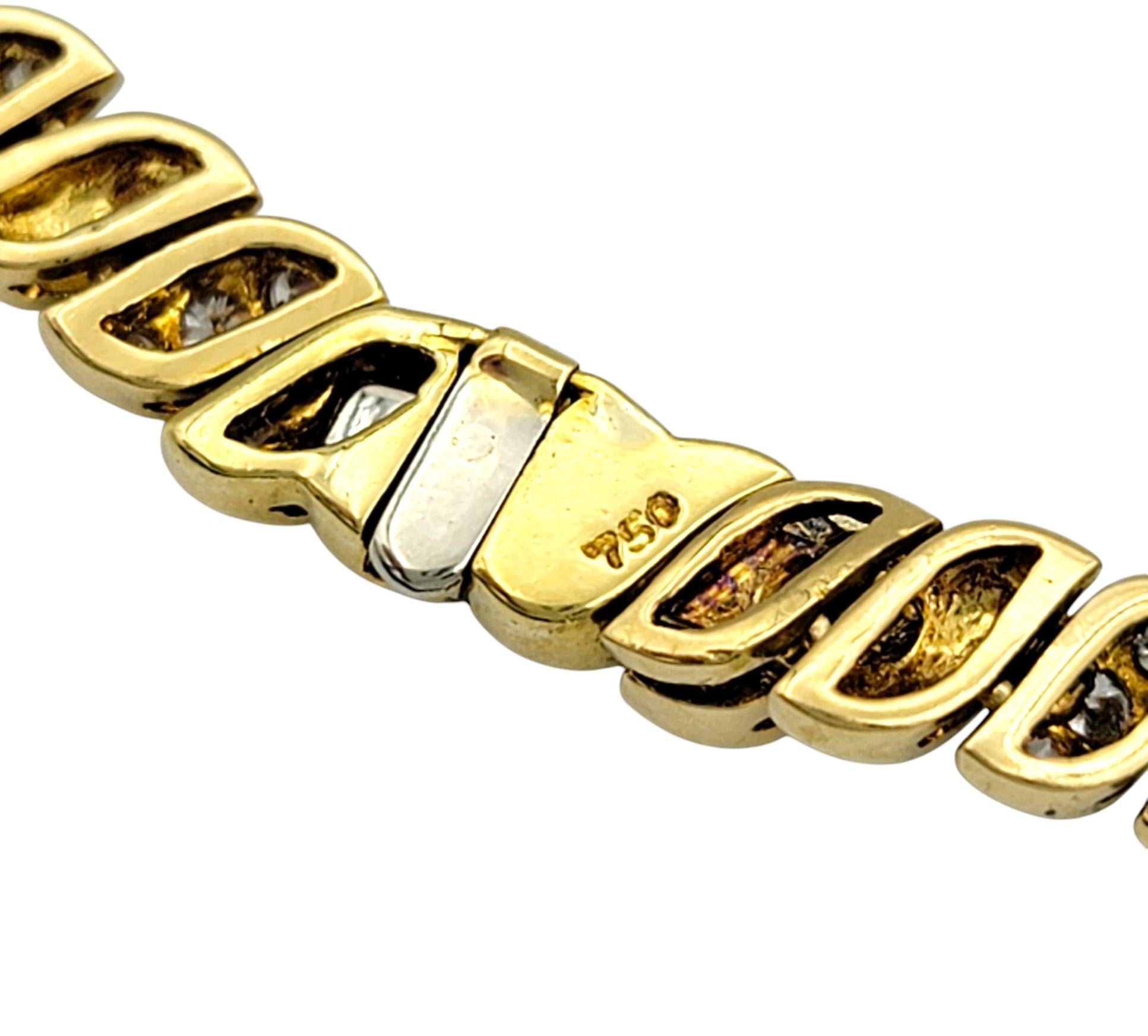 Women's Natural Blue Sapphire and Diamond Line Bracelet in Polished 18 Karat Yellow Gold For Sale