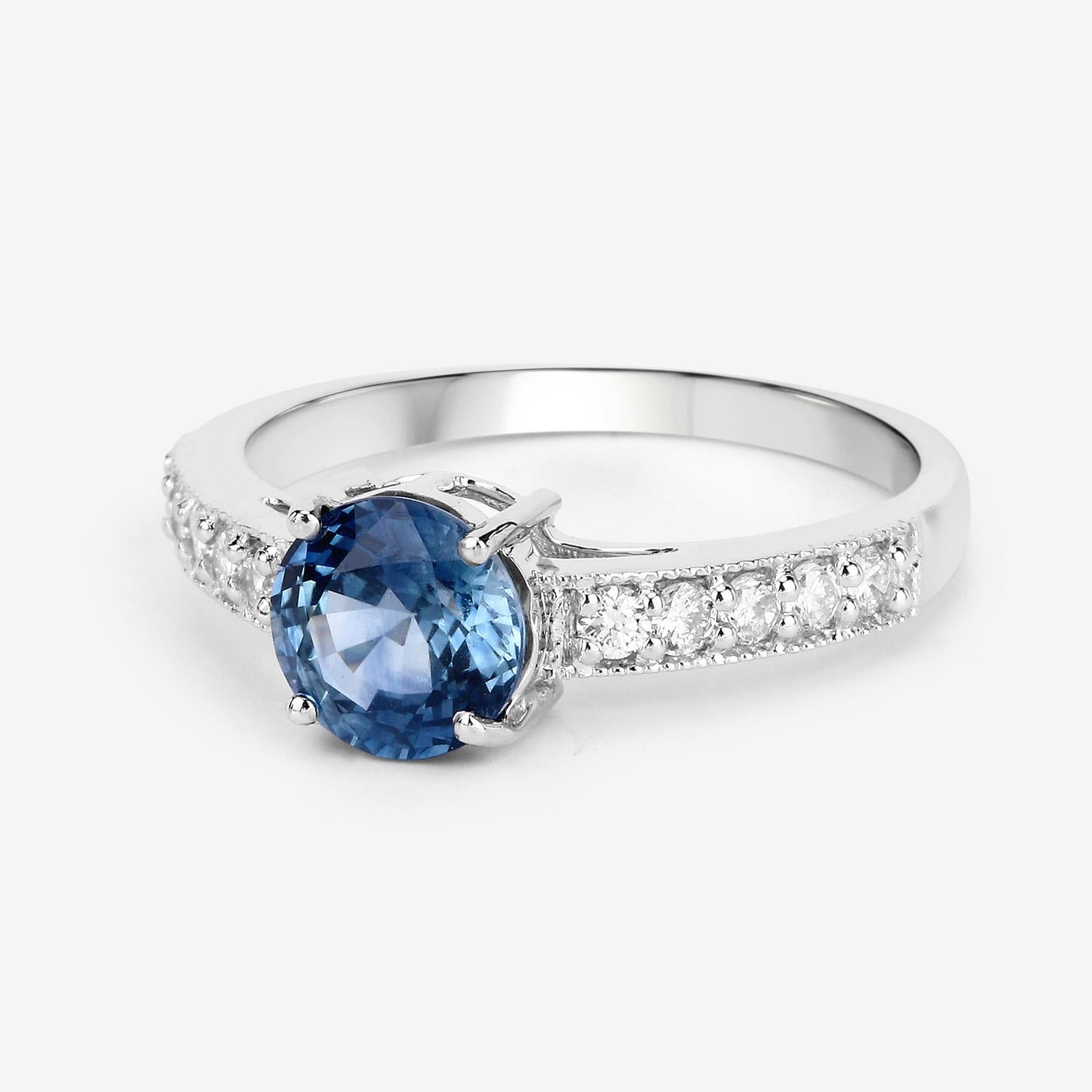 Natural Blue Sapphire and Diamond Ring 14K White Gold In New Condition For Sale In Laguna Niguel, CA