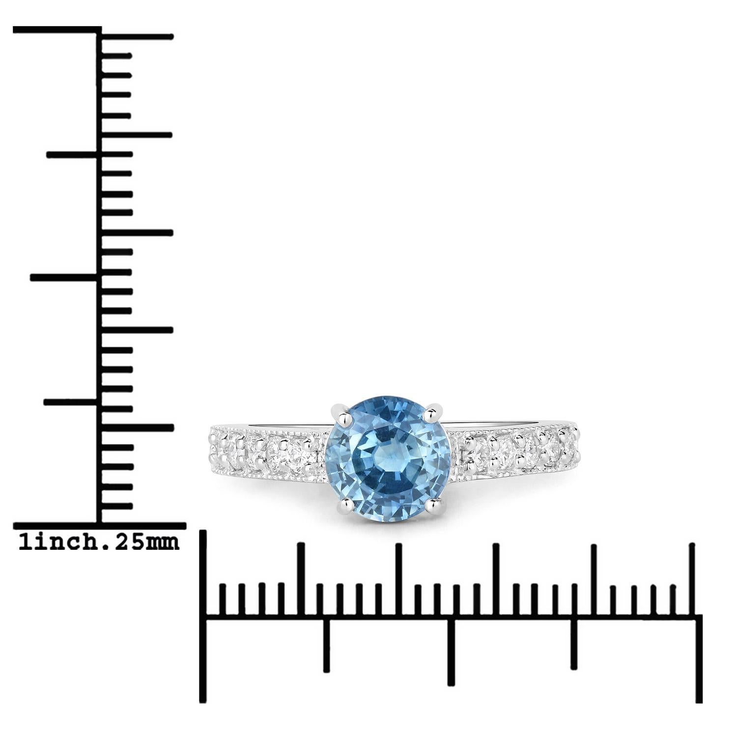 Women's or Men's Natural Blue Sapphire and Diamond Ring 14K White Gold For Sale