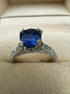 Natural Blue Sapphire and Diamond Ring in 14K White Gold