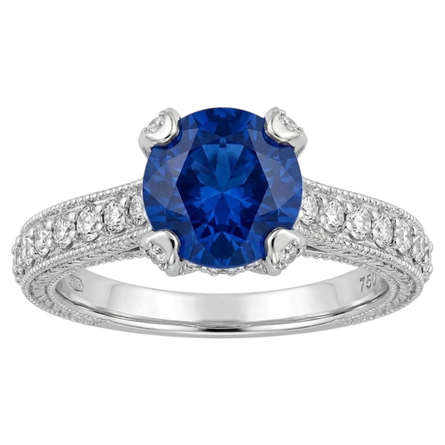 Bague en or blanc 14K avec saphir bleu naturel et diamant