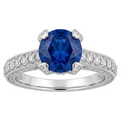Ring mit natürlichem blauem Saphir und Diamant aus 14 Karat Weißgold