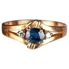 Bague en or 18 carats avec saphir bleu naturel et diamant