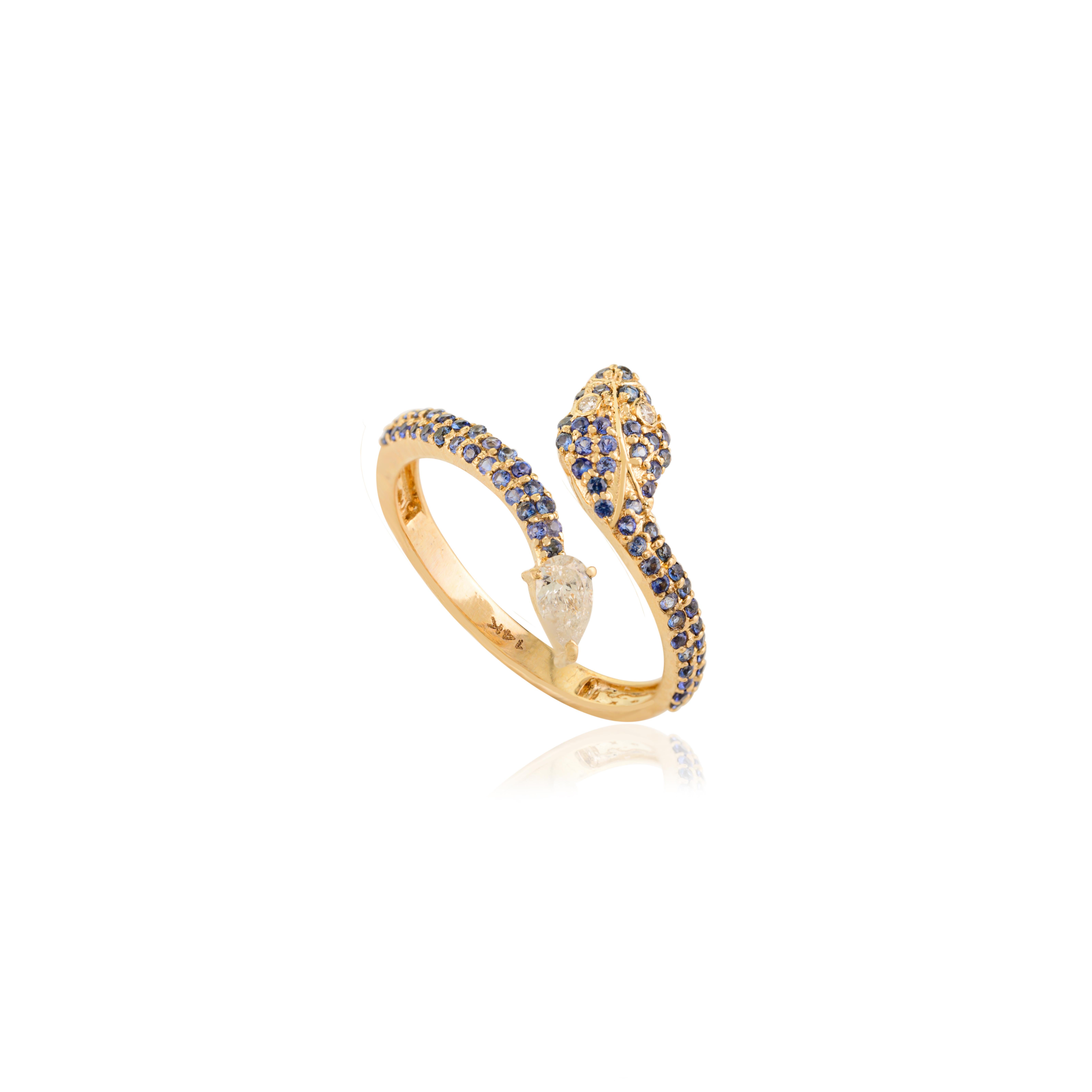 Im Angebot: Natürlicher blauer Saphir und Diamant Serpent Wrap Ring in 14k massivem Gelbgold () 5