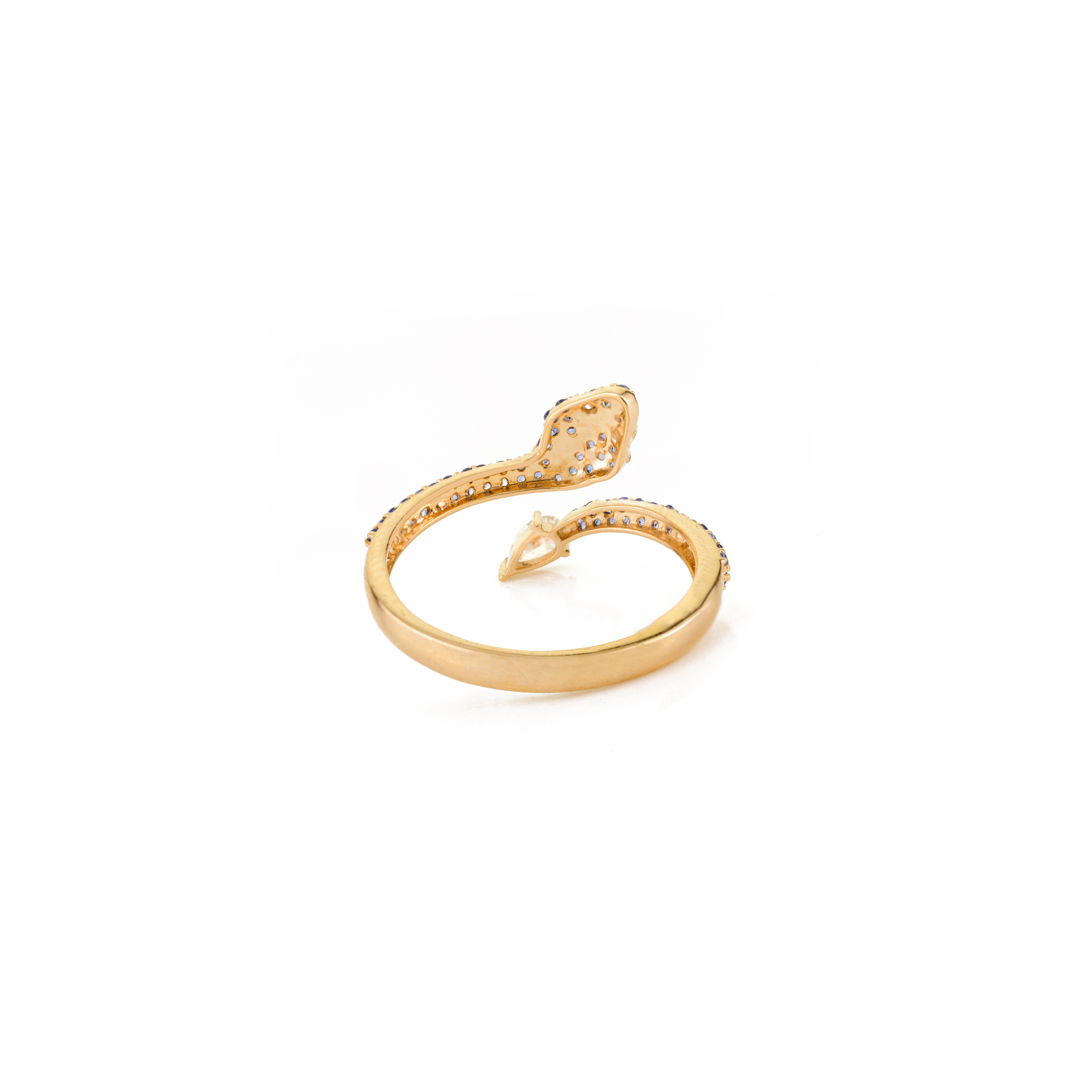 Im Angebot: Natürlicher blauer Saphir und Diamant Serpent Wrap Ring in 14k massivem Gelbgold () 7