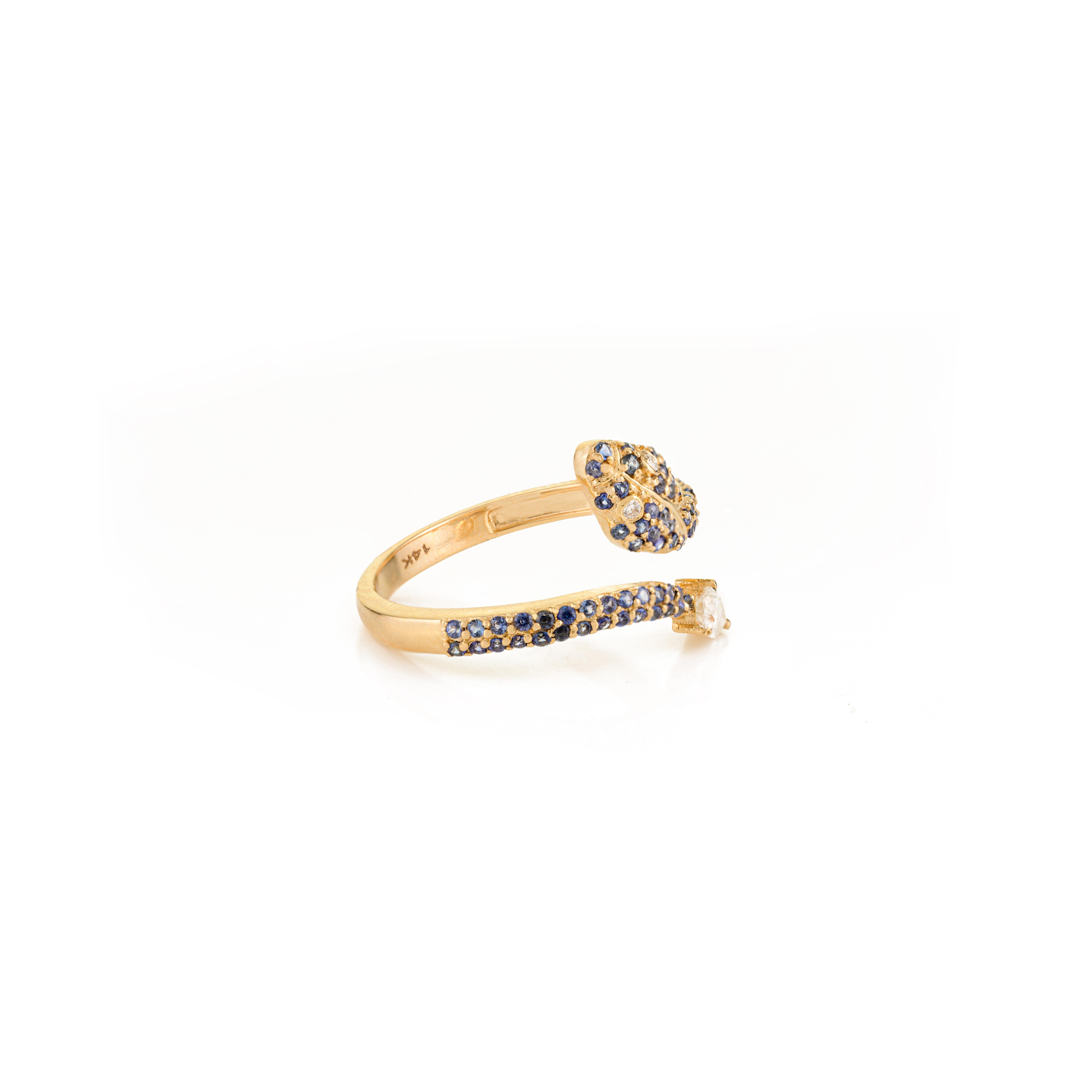 Im Angebot: Natürlicher blauer Saphir und Diamant Serpent Wrap Ring in 14k massivem Gelbgold () 9