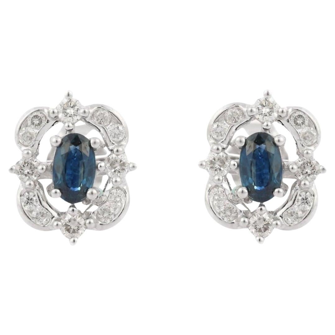 Ohrstecker aus 18 Karat Weißgold mit natürlichem blauem Saphir und Diamant