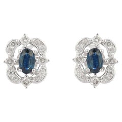 Ohrstecker aus 18 Karat Weißgold mit natürlichem blauem Saphir und Diamant