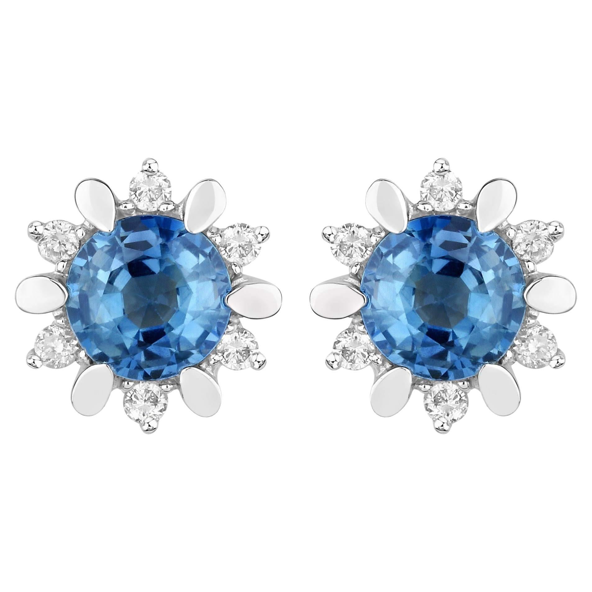 Pendientes de zafiro azul natural y diamantes Total 1,90 quilates Oro blanco de 14 quilates