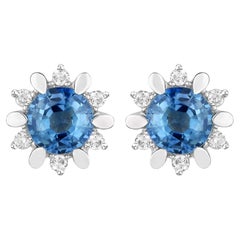 Natürliche blaue Saphir- und Diamant-Ohrstecker insgesamt 1,90 Karat 14K Weißgold