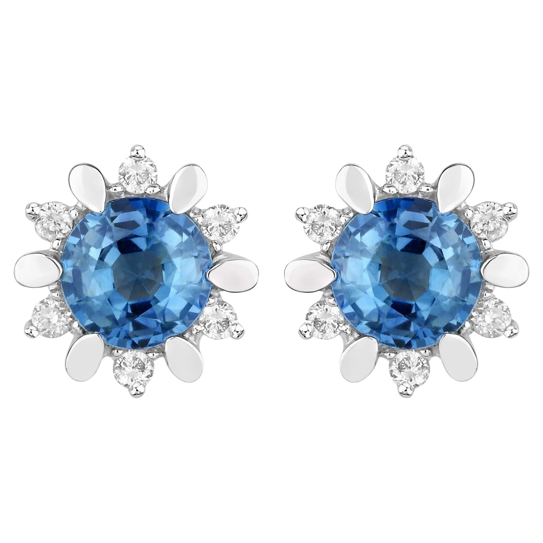Pendientes de zafiro azul natural y diamantes Total 1,90 quilates Oro blanco de 14 quilates