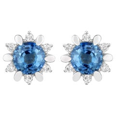 Natürliche blaue Saphir- und Diamant-Ohrstecker insgesamt 1,90 Karat 14K Weißgold