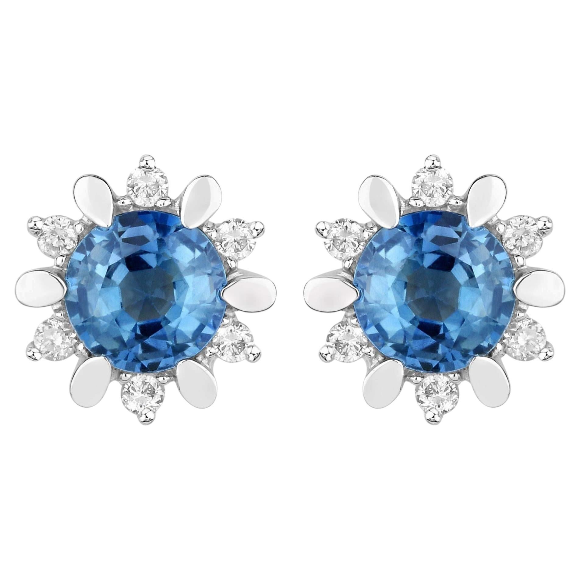Natürliche blaue Saphir- und Diamant-Ohrstecker insgesamt 1,90 Karat 14K Weißgold