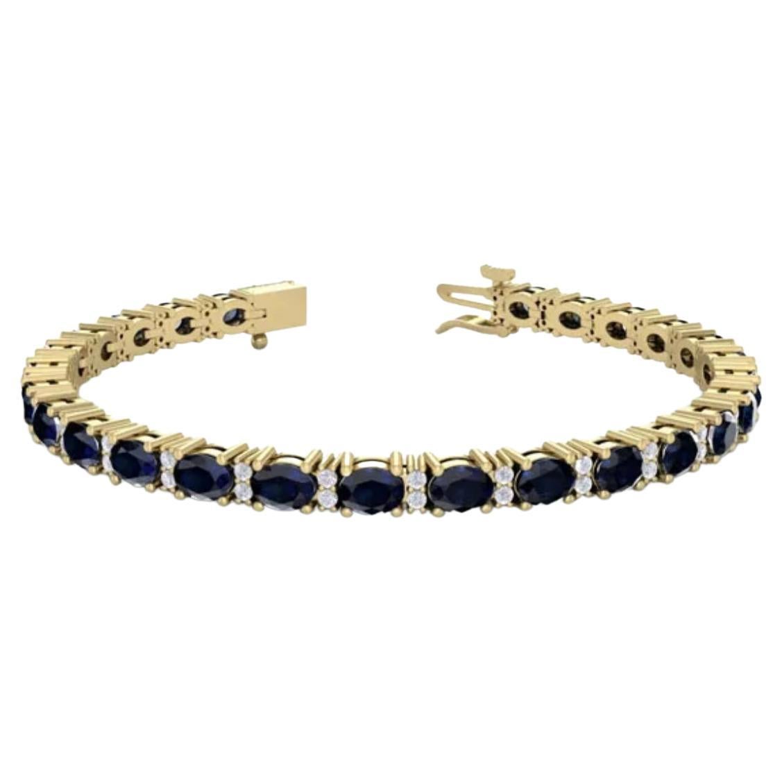Natural Blue Sapphire and Diamond Tennis Bracelet 14 Karat Yellow Gold For Sale