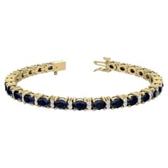 Natural Blue Sapphire and Diamond Tennis Bracelet 14 Karat Yellow Gold