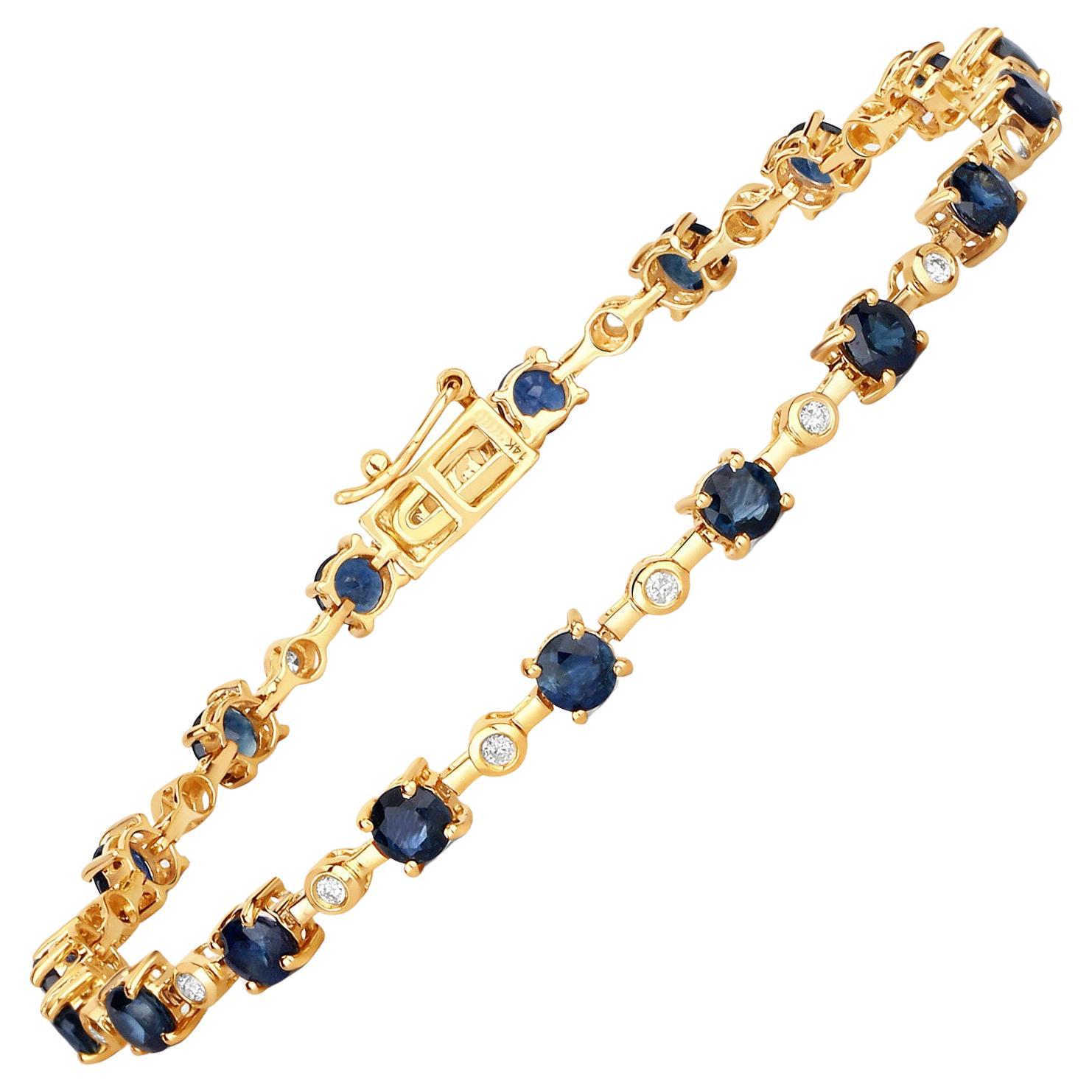 Natural Blue Sapphire and Diamond Tennis Bracelet 4.90 Carats 14k