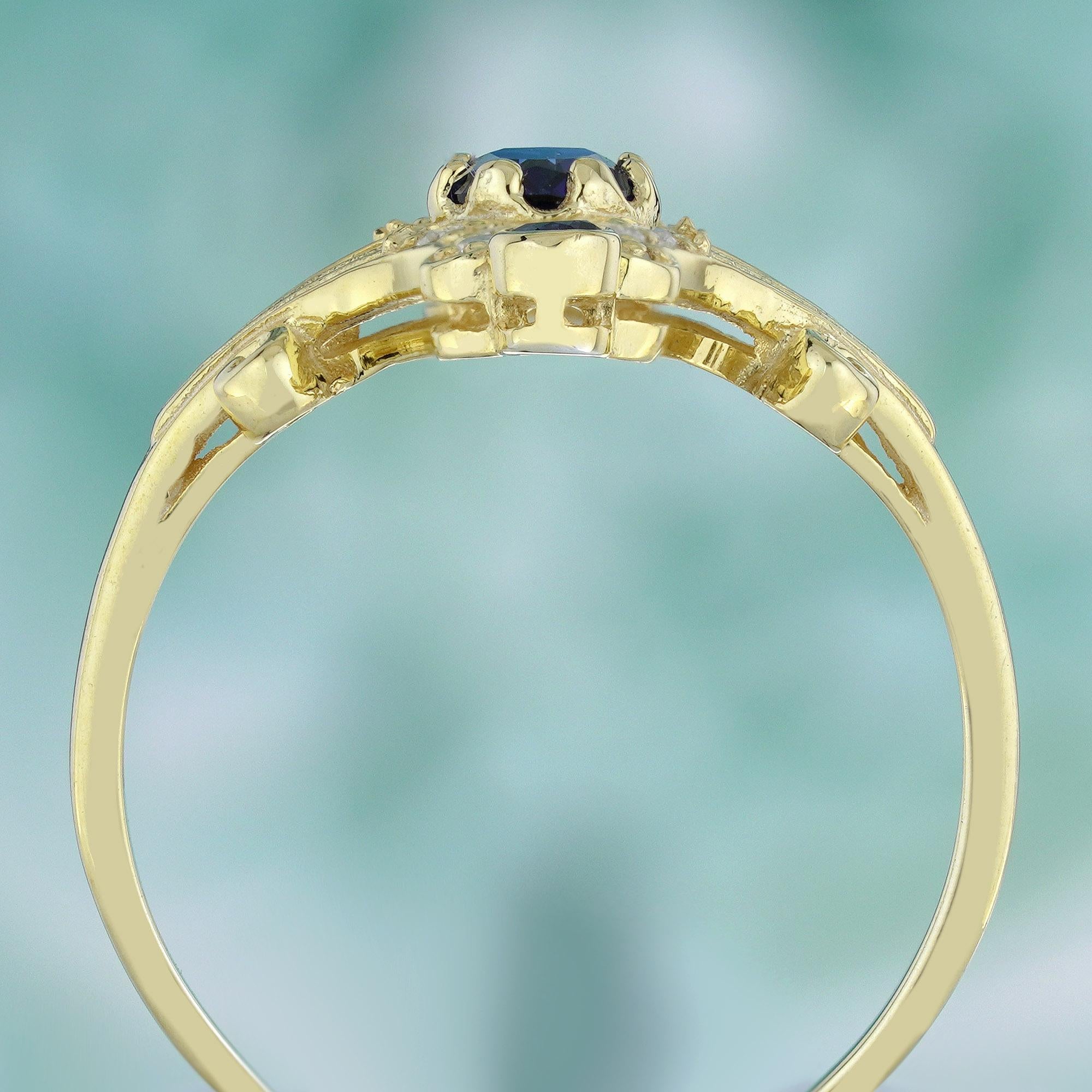 Oval Cut Natural Blue Sapphire and Diamond Vintage Style Cocktail Ring in Solid 9K Gold For Sale