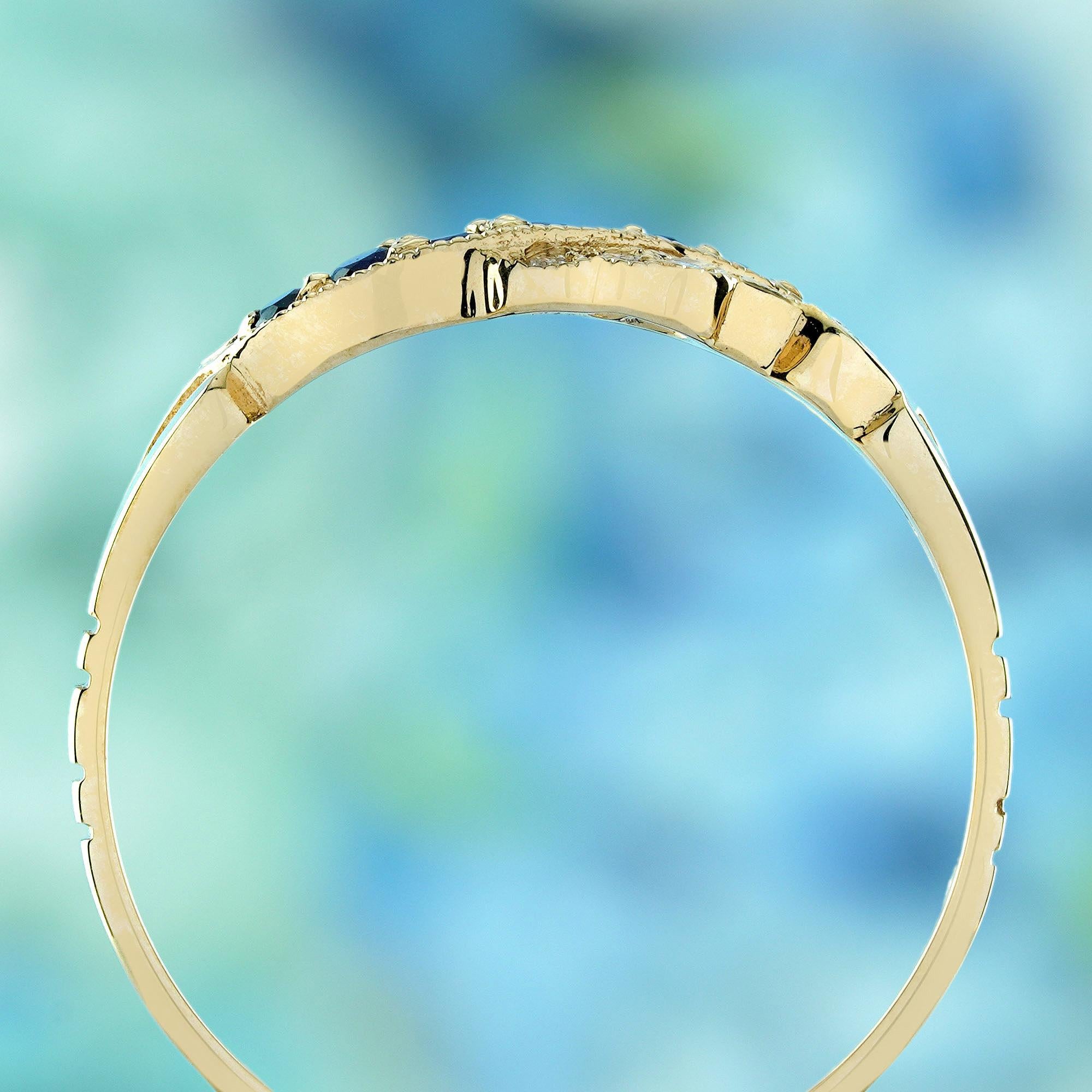 Bague de style vintage en or massif 9K avec saphir bleu naturel et diamant Neuf - En vente à Bangkok, TH