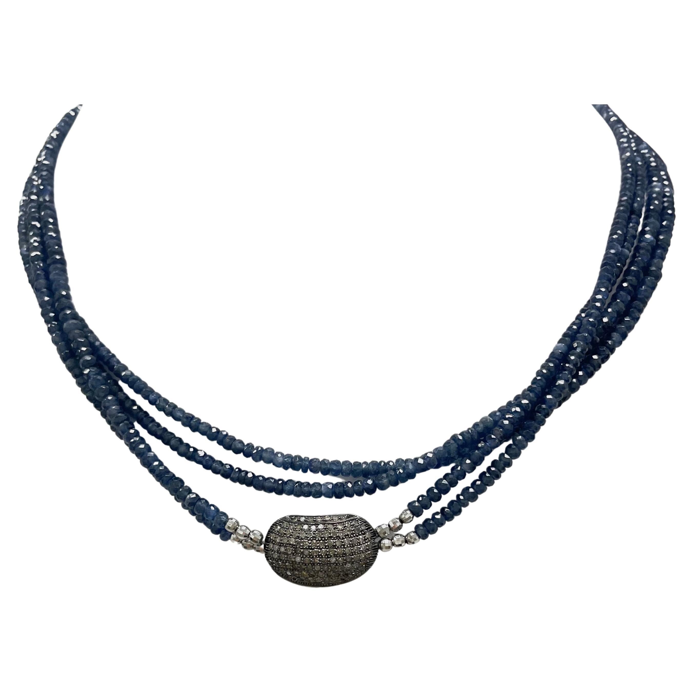 Natural Blue Sapphire and Diamonds Necklace For Sale 4