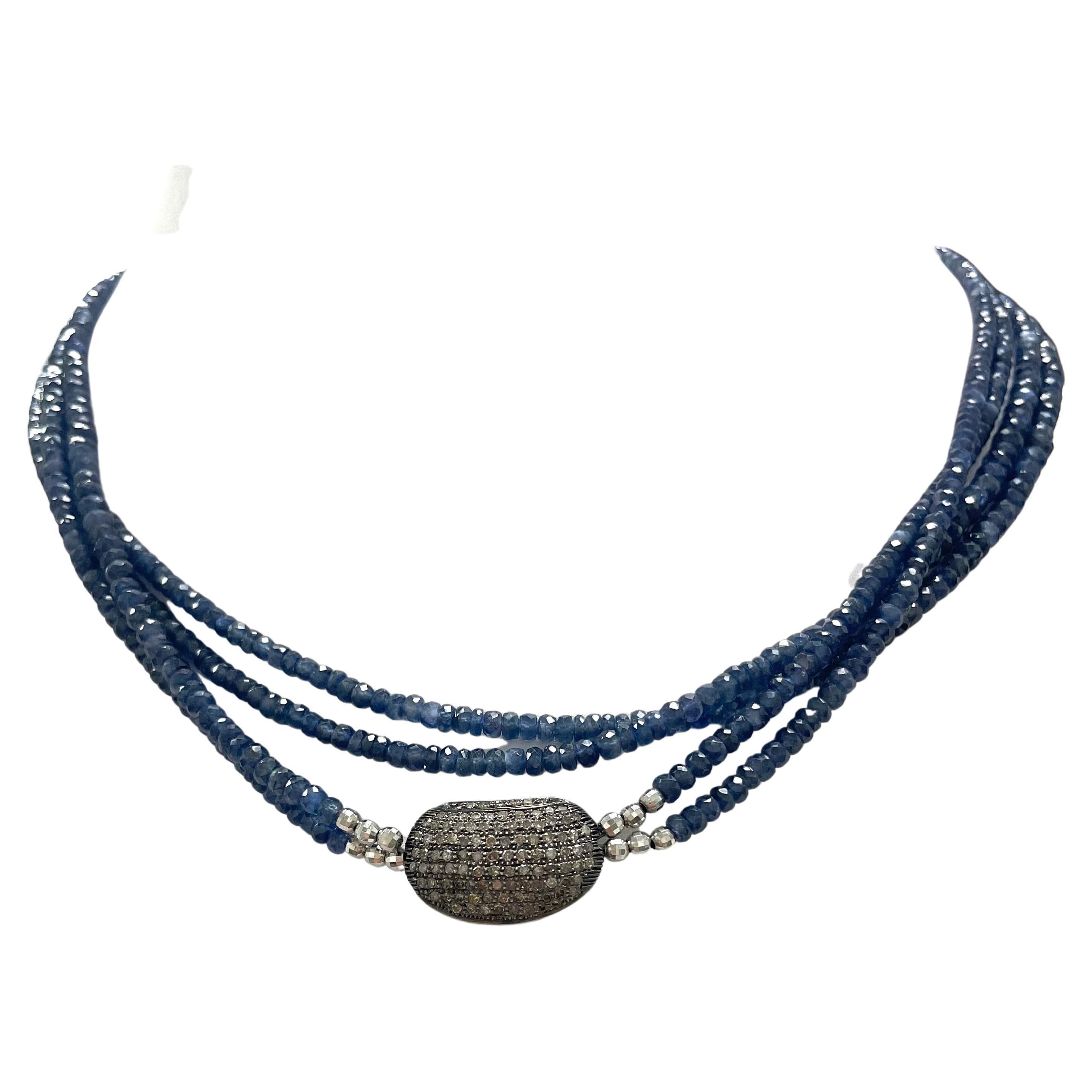Natural Blue Sapphire and Diamonds Necklace In New Condition For Sale In Laguna Beach, CA