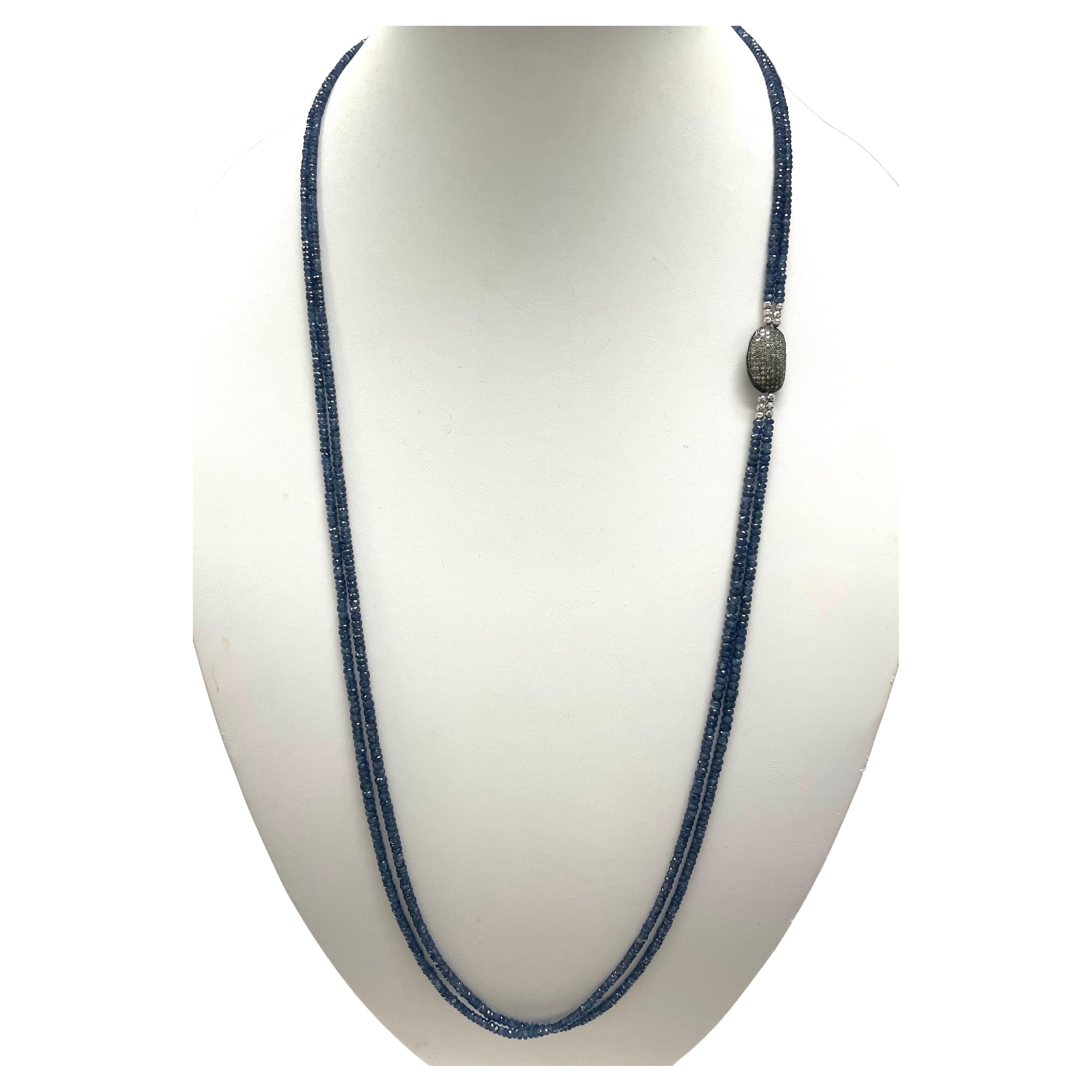 Women's Natural Blue Sapphire and Diamonds Necklace For Sale