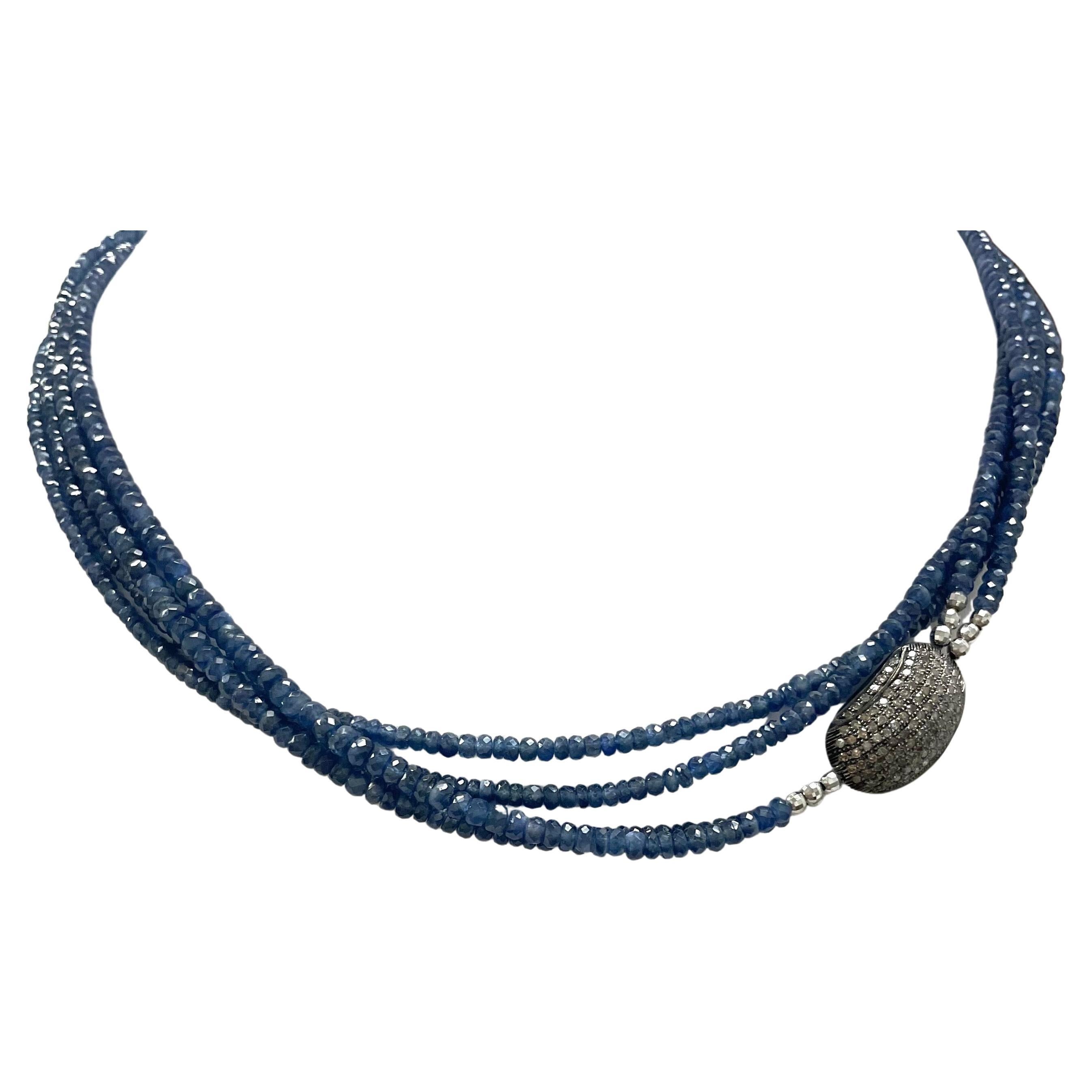 Natural Blue Sapphire and Diamonds Necklace For Sale 1