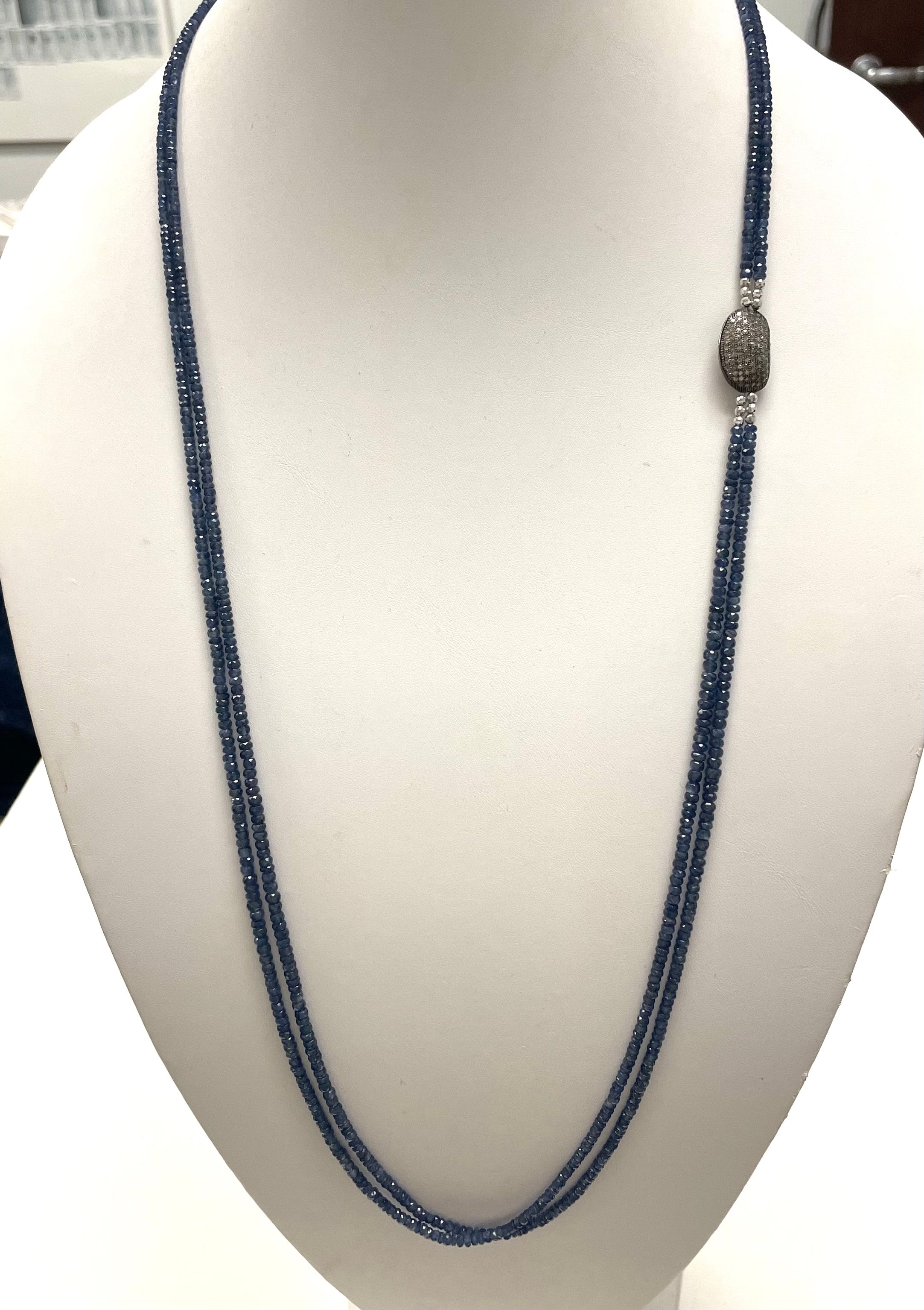 Natural Blue Sapphire and Diamonds Necklace For Sale 2