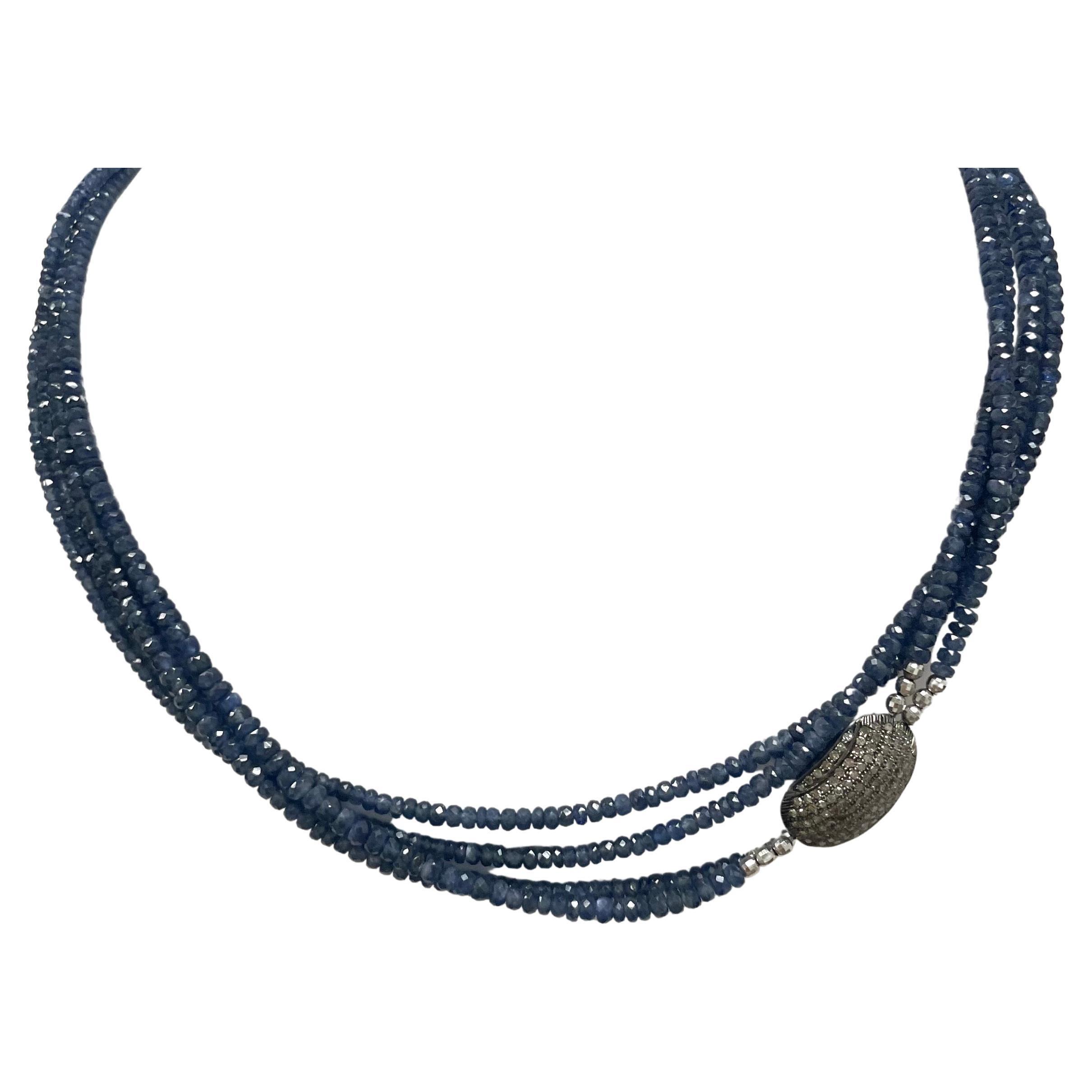Natural Blue Sapphire and Diamonds Necklace For Sale 3