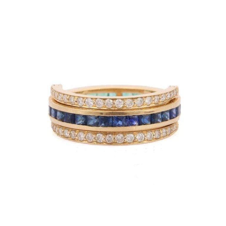 For Sale:  Natural Blue Sapphire and Emerald Spinner Magic Ring in 14k Solid Yellow Gold 5