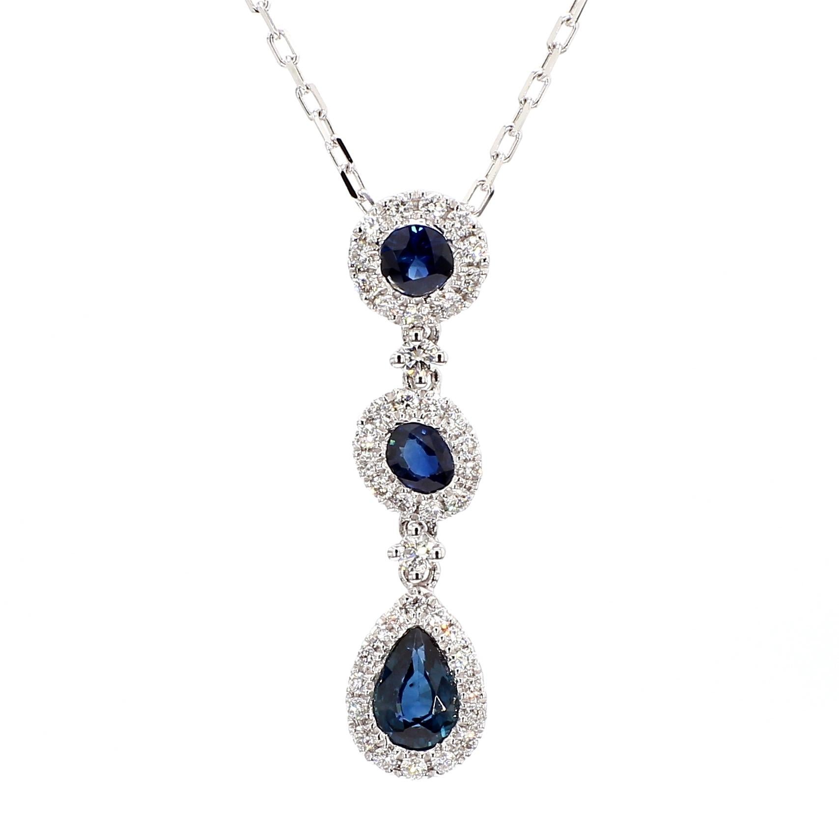 Contemporain Pendentif en or avec saphir bleu naturel et diamant blanc de 1,14 carat TW en vente