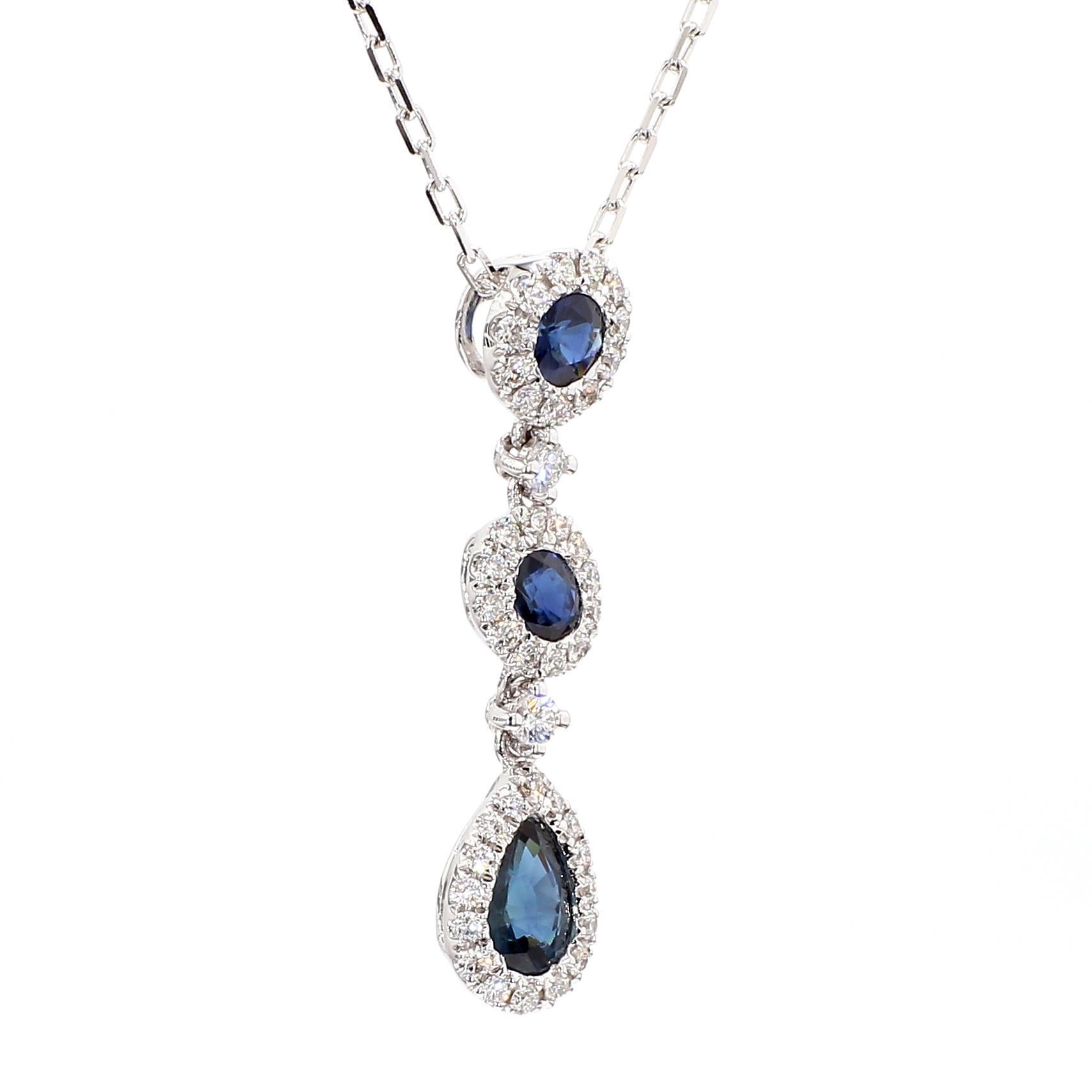 Taille poire Pendentif en or avec saphir bleu naturel et diamant blanc de 1,14 carat TW en vente