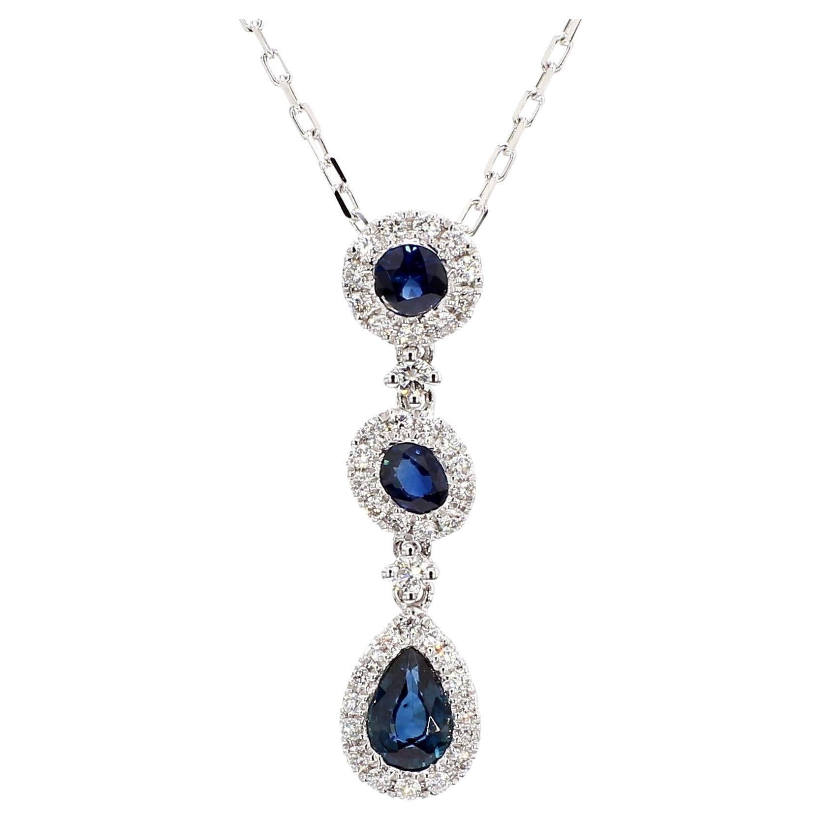 Natural Blue Sapphire and White Diamond 1.14 Carat TW Gold Drop Pendant