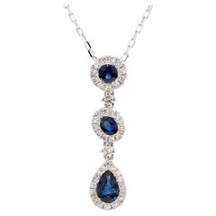 Natural Blue Sapphire and White Diamond 1.14 Carat TW Gold Drop Pendant