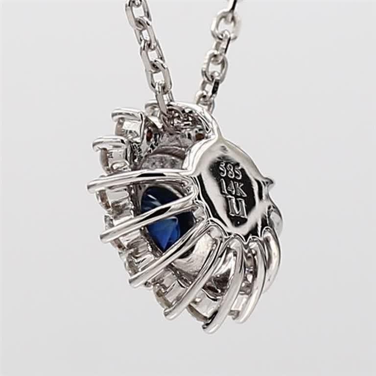 Contemporary Natural Blue Round Sapphire and White Diamond , 72 Carat TW White Gold Pendant For Sale