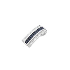Natural Blue Sapphire Baguette Pendant with Diamond Border in 18K White Gold