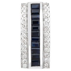 Natural Blue Sapphire Baguette Pendant with Diamond Border in 18K White Gold