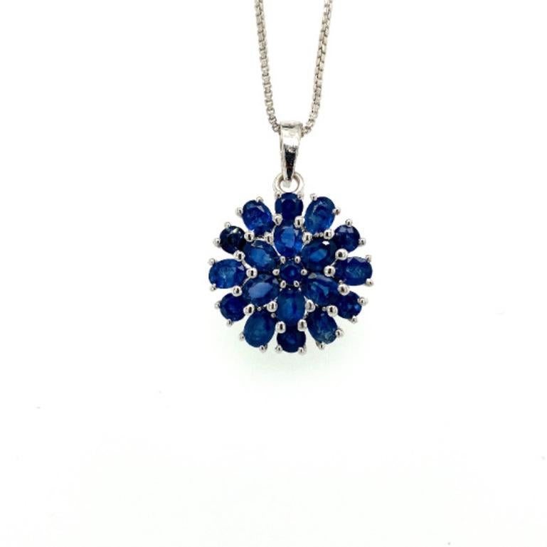 Ciondolo con fiore di zaffiro blu naturale in argento 925 per la mamma in vendita 3