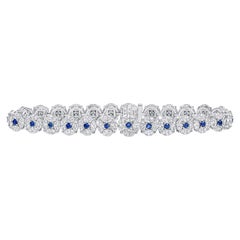 Natural Blue Sapphire Bracelet 11.00 Ct. Round Shape 18K White Gold