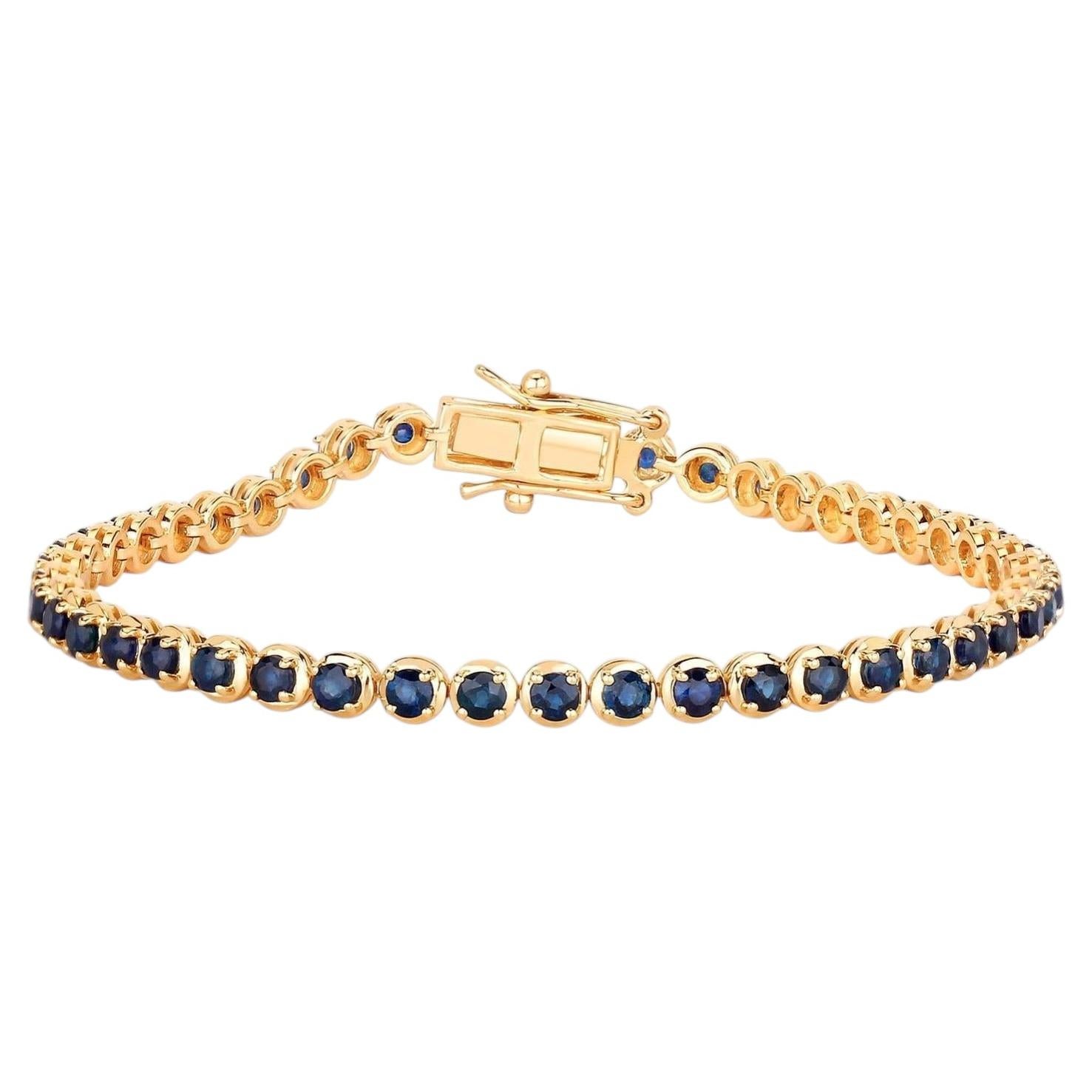 Pulsera Zafiro Azul Natural 3.12 Quilates Oro Amarillo 14K en venta