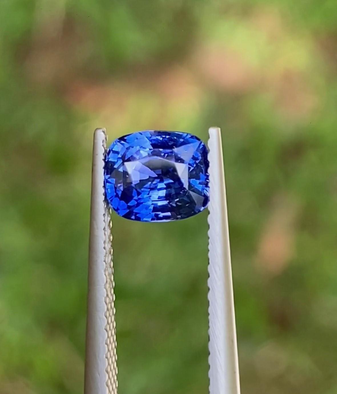 Cushion Cut Natural Blue Sapphire Ceylon Origin Ring Gemstone 1.53 Carats GIC certified  For Sale